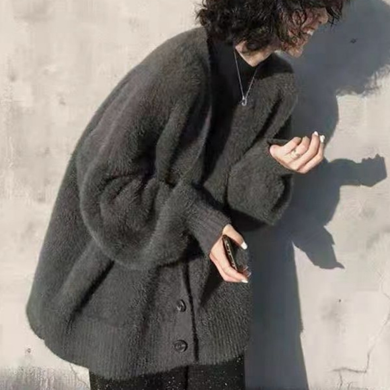 Wool Coat Peacoat - Maglione in Finta Pelliccia di Visone,